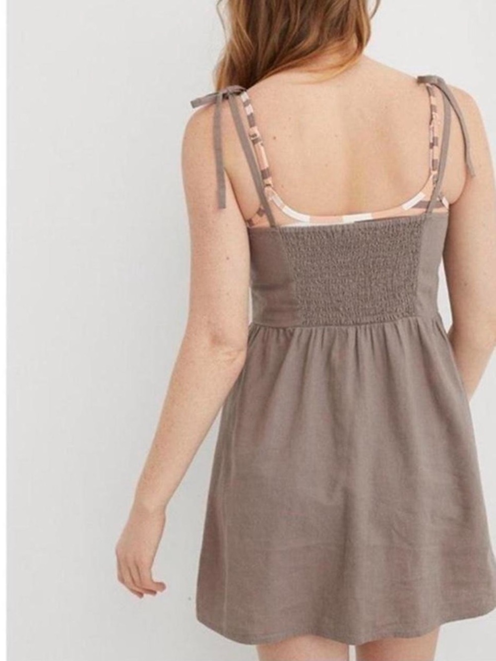 Aerie Tie Shoulder Corset Sundress Boho Linen Button Front Cottagecore Size XL - Picture 2 of 13